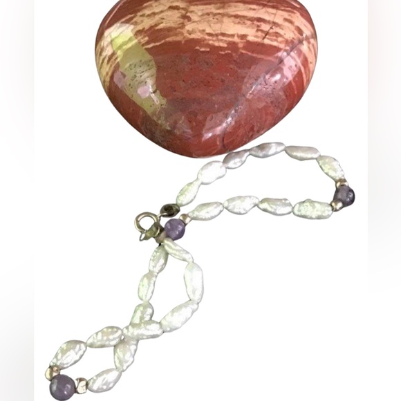 VINTAGE 14K Japanese Rice Pearl 14K Lavender Jade Bracelet Chic Gemstones Pearls - Picture 4 of 7